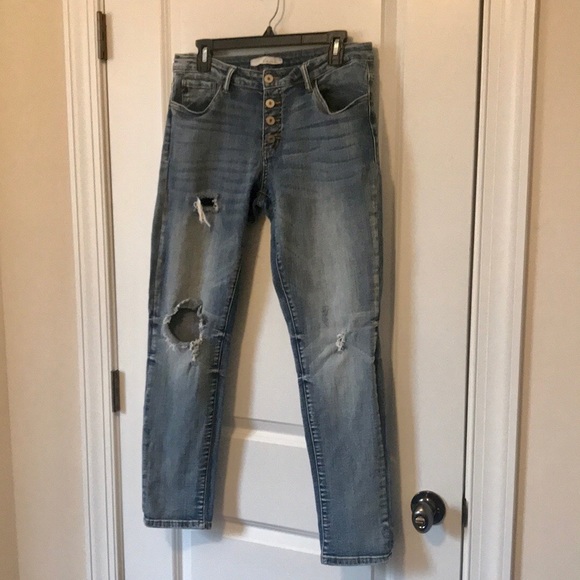 KanCan Distressed Button Fly Jeans - Picture 2 of 8